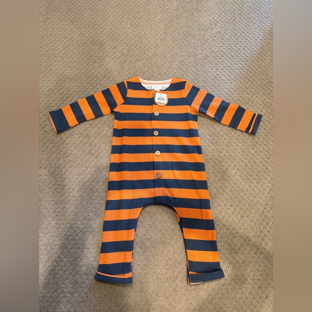 Mud Pie Orange Striped Waffle Romper